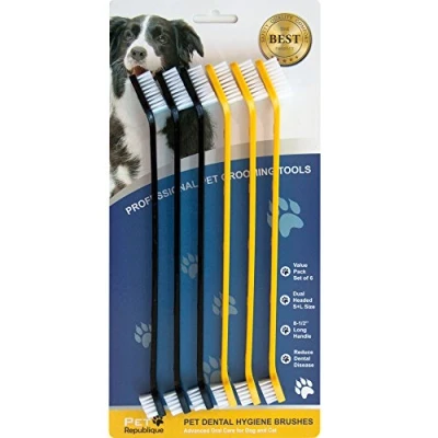 Imagen de Pet Republique Juego de cepillos dientes para gatos y perros 3/6, higiene dental dos cabezas pequeños grandes, (juego 6 cabezas)