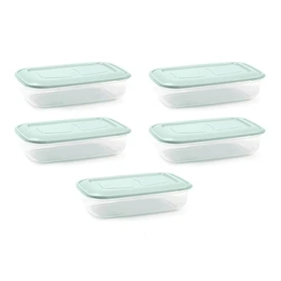 Imagen de UNISHOP Set de 5 Recipientes Plástico para Comida, Fiambreras Sin BPA, Táper Apto Microondas, Congelador y Lavavajillas, Colores Pastel (Verde, 1800ml)