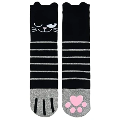 Imagen de moses. calcetines de mujer Ed, The Cat con suela antideslizante, tope, aspecto gato lindo, Negro, Plata, Rosa, 36 42, 42