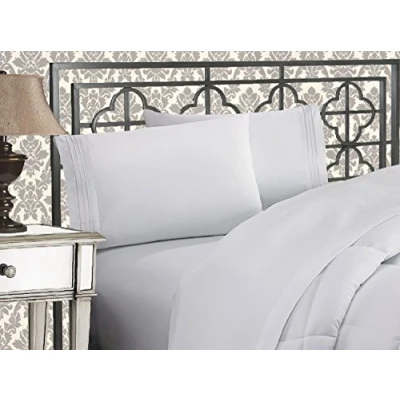 Imagen de Elegant Comfort Juego de sábanas Microfibra Lujoso 1500 Hilos Hotel, Tres líneas Bordadas, 4 Piezas, Resistente a Las Arrugas y decoloración, King, Blanco