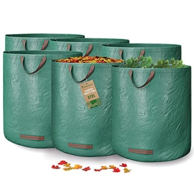 Imagen de GardenGloss® 6X Bolsas de Basura Jardín con Asas 272L Gran Capacidad Estables a los Rayos UV y Repelentes al Agua Sacos Reutilizables