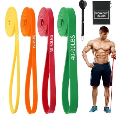 Imagen de YOVKOK Gomas Elasticas Musculacion,4Piezas Bandas Musculacion Resistencia,Bandas de Resistencia con Anclaje Puerta para Entrenar Powerlifting Fitness Yoga