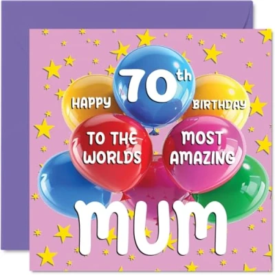 Imagen de Tarjeta de cumpleaños número 70 para mamá World&#039;s Most Amazing Mum feliz hija hijo, 145 mm x mm, años tarjetas felicitación mamá, madre y