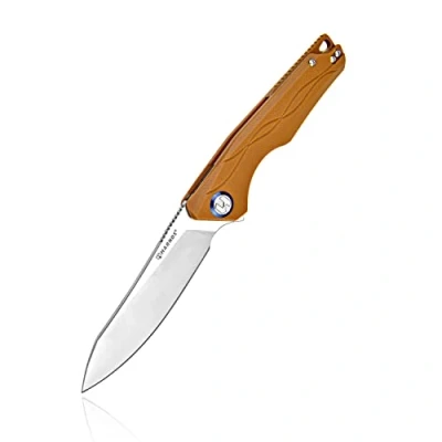 Imagen de Harnds Cuchillo de Cosecha con Acero Sandvik 14C28N Plegable Mango G10 para Camping Caza Plegable(Marrón)