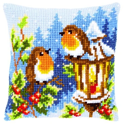 Imagen de Vervaco Punto De Cruz Kit Cojin Decorativo PETIRROJOS Manualidades Adultos Decoracion Bordar Principiantes Completo DIY Bordado Creativo Regalo ca. 40x40 cm Cross Stitch Embroidery