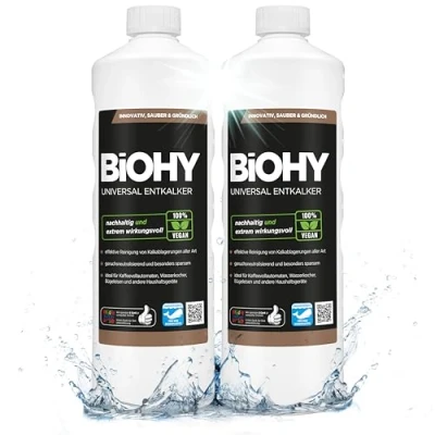 Imagen de BiOHY Descalcificador universal (2 botellas de 1 litro) Universeel concentraat voor alle huishoudelijke apparaten Compatibel met koffiemachines en espressomachines (Entkalker)