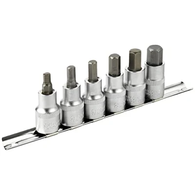 Imagen de DAKCOS 1/2&quot; Juego de 6 Llaves Vaso Hexagonales Métricas 6mm 14mm, Kit Vasos Cr V Broca Acero Aleación S2