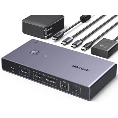 Imagen de UGREEN Conmutador KVM HDMI 2.0 2 Entradas y Salidas USB C 4K@60Hz 3.0 (3*USB 3.0+ C) PC Monitores Comparten Ratón Teclado U discos duros etc