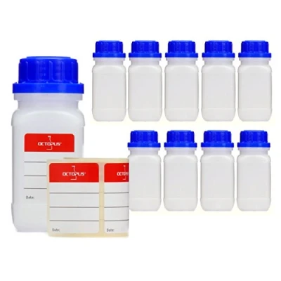 Imagen de 10 Botellas de Boca Ancha 100 ml Con Cierre Rosca Químicas y Laboratorio Tapa Recipiente Almacenamiento Para Laboratorio, Cocina o Hobby