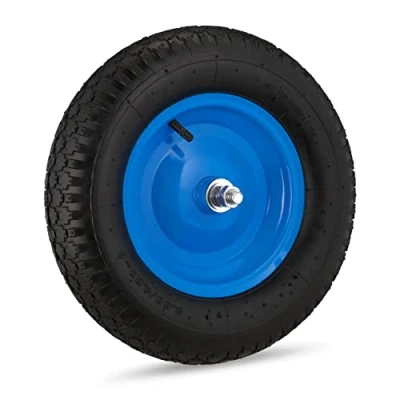 Imagen de Relaxdays Rueda Carretilla 4.80 4.00 8, Eje, 2PR, Neumática, Recambio Carrito, hasta 120 kg, Llanta Acero, Negro y Azul, 39 x 9 cm