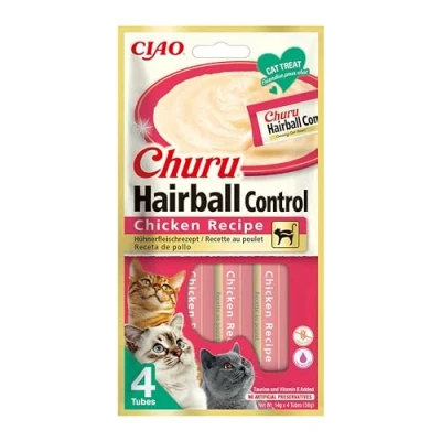 Imagen de Churu Hairball Control Snacks para Gatos prevenir Las Bolas de Pelo, Favorece una digestión Saludable, Pollo (4x14g)