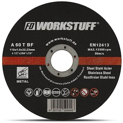Imagen de Discos Flex profesionales FD Workstuff │ Paquete de 10 Diámetro 115 mm, 1 mm grosor para Amoladoras corte y angulares Acero inoxidable en estaño hierro
