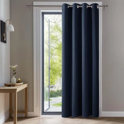 Imagen de Deconovo Cortinas Dormitorio Salon Opacas Moderna con Ojales, Termicas Aislantes Frio y Calor 140x290 cm(Ancho x Alto) Azul Marino, 1 Pieza