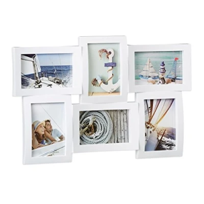 Imagen de Relaxdays Marco de Fotos Múltiple 6 para Pared, Plástico, Blanco, 33 x 47.5 3 cm