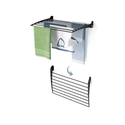 Imagen de foxydry Fold, tendedero de pared, vertical, plegable interior y exterior, aluminio acero, 82 x 50 cm (negro Down, 1 Fold 80)