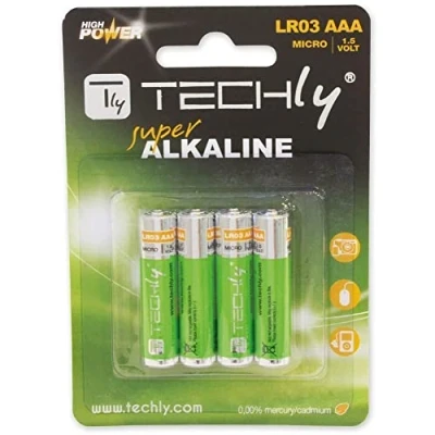 Imagen de Techly LR03 AAA 1.5V Single Use Battery Alcalino 1,5 V Pilas (Single Battery, AAA, Alcalino, Cilíndrico, V, 4 Pieza(s))