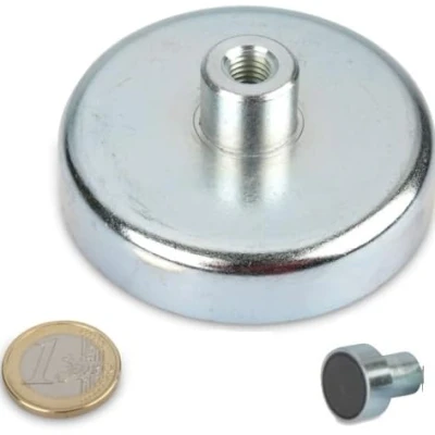Imagen de Base magnética con roscado interior Ø10 125mm Ferrita dura (HF) Imanes permanentes cerámicos Imán en recipiente casquillo Sistemas magnéticos fuerza de sujeción: hasta 130kg, Grandezas:Ø 80mm M6 60kg