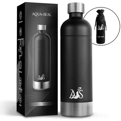 Imagen de 𝐀𝐐𝐔𝐀 𝐒𝐄𝐀𝐋® Botella de Agua Acero Inoxidable Libre BPA Compatible con Aarke Carbonator 3,Philips GoZero, Sodapop, Brita sodaONE Capacidad Gas 1 Litro (NEGRO)