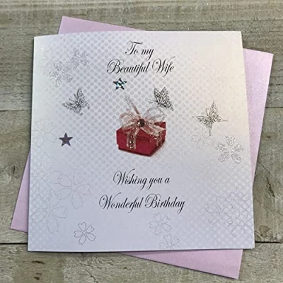 Imagen de WHITE COTTON CARDS Code bd38 To a Beautiful Wife Happy Birthday Tarjeta de felicitación cumpleaños con Texto