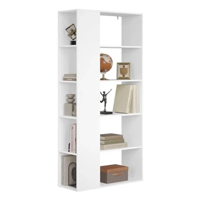 Imagen de eSituro Estanterias Libros, Libreria Blanca, Estantería de Pie con 5 Estantes Abiertos y Cubos, Almacenaje Madera, Moderna Versátil, para Estudio Salon, L78xP30xA160 cm