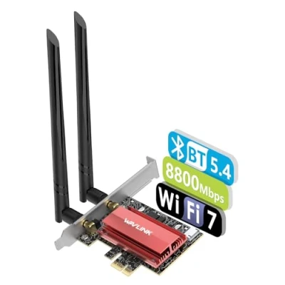 Imagen de WAVLINK WiFi 7 PCle Tarjeta de Red BE8800,Tri Band BE200 con Bluetooth5.4,Soporte Perfil bajo,MU MIMO,disipador Calor,para PC sobremesa Windows 10/11,Sólo Compatible Placas Base Intel