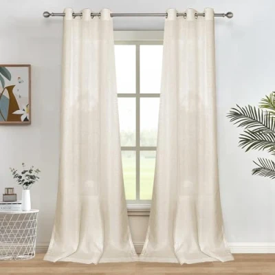 Imagen de Melodieux 2 Paneles de Cortinas Gasa Lino sintético semitransparentes para Dormitorio, Sala Estar, Ventana, Color Beige, 55 x 72 Pulgadas caída (140 183 cm)