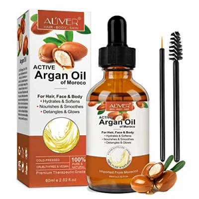 Imagen de Aceite de Argán Para el Pelo 60ML Argan Oil Puro Rostro, Cuerpo, Cabello, Barba, Uñas Vegano y Libre Crueldad Natural Prensado en Frío (Aceite Argán)