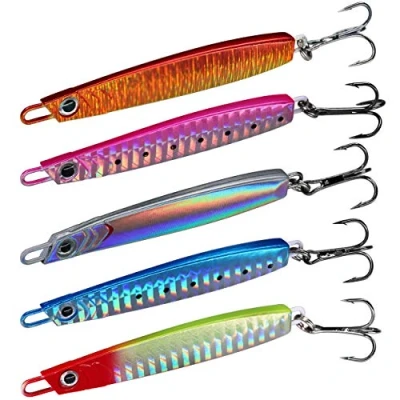 Imagen de QualyQualy Jigs de Pesca Agua Salada Señuelos hundimiento para Pesca, Jigging Cuchara Duro Cebo mar (Color Mezclado 5 Piezas, 25g)