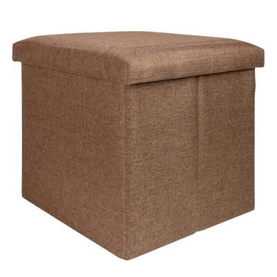 Imagen de INTIRILIFE Puff Baúl Plegable 38x38x38 cm in Marron ÁMBAR Taburete Almacenaje Tapizado de Textil Tela Óptica Lino per Almacenamiento y Reposapiés Asiento Silla Tejido Banqueto