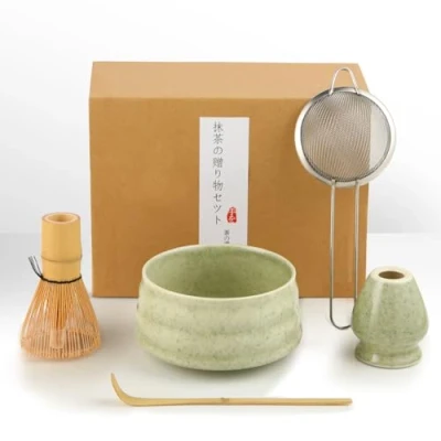 Imagen de Té Matcha Kit de 5 Piezas Juego japonés Set con Batidor Te Cuchara Soporte Cerámica para la Ceremonia del Ideal el Hogar