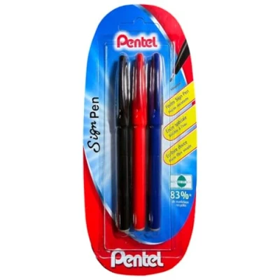 Imagen de Pentel Sign Pen S520 Bolígrafo con punta de fibra, color Rojo azul negro lote 3