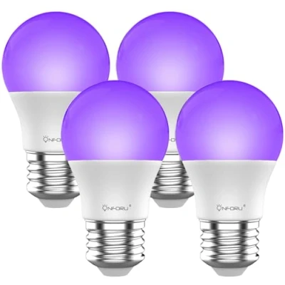 Imagen de Onforu 4x LED Bombillas UV, 9 W Bombilla de Luz Negra Iluminación Ultravioleta, E27 Lámpara Violeta Nivel UV A Bajo Consumo para Halloween Fiesta Navidad Disco Pinta Corporal