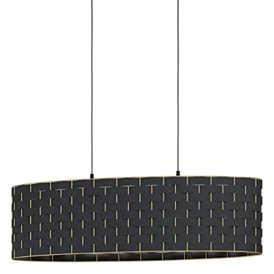 Imagen de Eglo lámpara colgante Marasales, de 2 llamas, textil en negro y metal latón, mesa comedor, salón E27, 78 cm