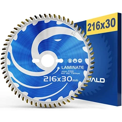 Imagen de FALKENWALD Hoja de sierra 216 x 30 para madera Ideal laminados Compatible con Bosch 216, Metabo KGS M circular