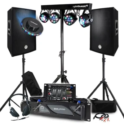 Imagen de Pack Sono 3200 W completo, par de altavoces pasivos 2 x 600 W, mesa mezcladora, pórtico 4 luces Xperformer + ovni LED, patas