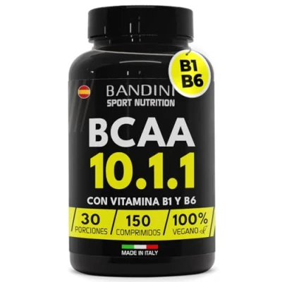 Imagen de Bandini® BCAA 10.1.1 Aminoácidos de Cadena Ramificada 150 Comprimidos 10 1 con Leucina, Isoleucina, Valina, Vitamina B1 y B6 Sin Lactosa, Vegano Suplemento Pre Post Entrenamiento