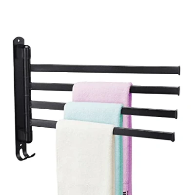 Imagen de Pcscevcr toallero giratorio, giratorio de acero inoxidable montado en la pared con ganchos, barras toalla simples, para cocina, baño, inodoro (negro, 4 rieles)