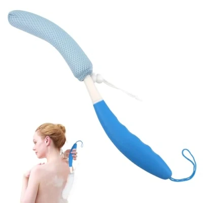 Imagen de KkaFFe cepillo de ducha con mango largo, esponja malla para uso en espalda ducha, corporal baño, exfoliante (azul y azul)
