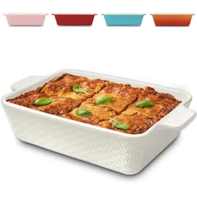 Imagen de Fuente de Cerámica para Horno Grande Antiadherente y Antirayones Borde extra Alto Rectangular (Blanca)