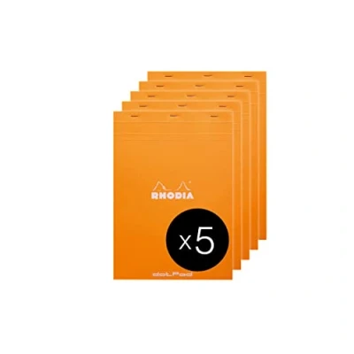 Imagen de RHODIA 18558C Bloc de notas engrapado N18 Naranja A4 Punteado 80 hojas desmontables Papel Clairefontaine blanco g/m² Cubierta para tarjeta revestida Paquete 5 almohadillas