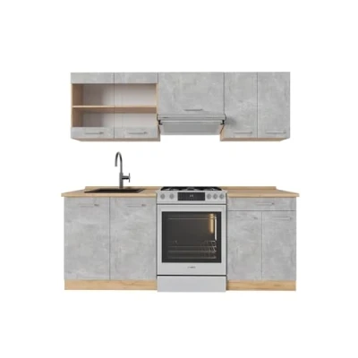 Imagen de Vicco Mueble de cocina &quot;R Line&quot;, Hormigón/roble dorado, 200 cm , ET Roble