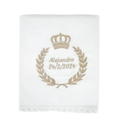 Imagen de CARREDANA Pañuelo de Bautizo Bordado Personalizado. Personaliza Nombre, Color y Fecha. Toalla Regalo Personalizado (con Corona Doble)