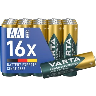 Imagen de VARTA Pilas AA, recargables, paquete de 16, Recharge Accu Power on Demand, batería recargable, 2100 mAh Ni MH, sin efecto memoria, precargadas, listas para usar