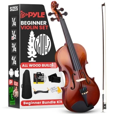 Imagen de Pyle violin 1/2, Set para principiante y niños, Con estuche, Paño de limpieza, Reposabrazos ergonomico, Afinador digital, Cuerdas adicionales