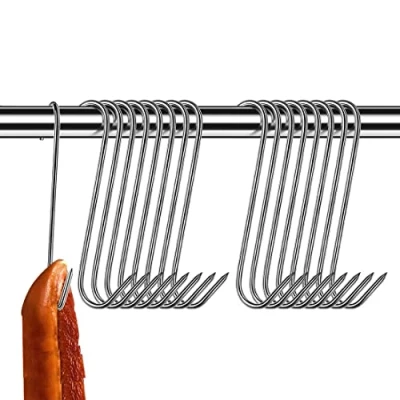 Imagen de WEERSTONE ganchos para carne, 20 unidades, de acero inoxidable, ahumar, carniceros, cocina, pescado, hornear, procesamiento carne (13 cm)