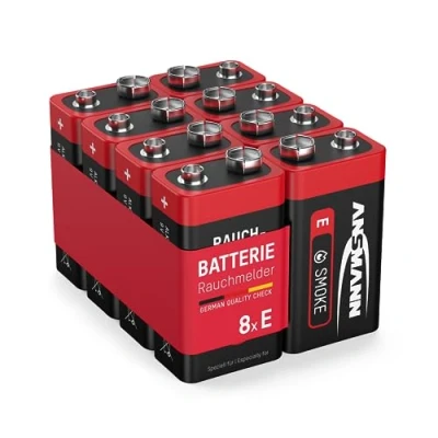 Imagen de ANSMANN Pack de 8 pilas Longlife petaca 9V alcalinas Especiales para detectores humo y otras alarmas Larga duración 7 años almacenaje