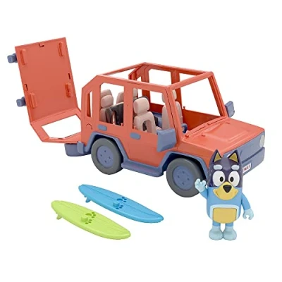Imagen de BLUEY Bonbell, vehículo Familiar de 4 Ruedas, con 1 Figura y 2 Tablas Surf Coche Personalizable Adventure Time para niños a Partir 3 años