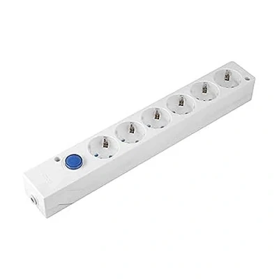 Imagen de SIMON BRICO Base Múltiple Multifix, Regleta de Enchufe Plano, 6 Tomas 16A, Ladrón Enchufes con Toma Tierra e Interruptor Luz, 250V, Potencia Máxima 3680W, Color Blanco