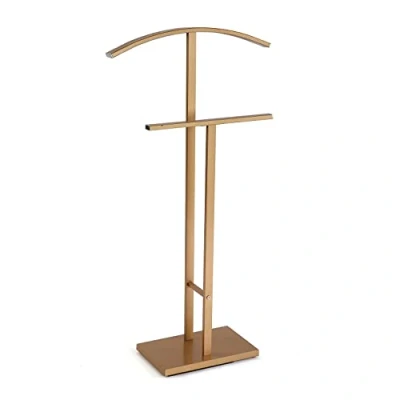 Imagen de Versa Lund Galán de Noche Moderno Multifuncional con 2 Perchas o Colgadores para Ropa Hombre Mujer, Medidas (Al x L An) 100 20 52 cm, Acero, Color Dorado