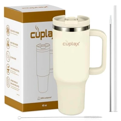 Imagen de vaso Térmico con Tapa y Pajita, taza termo cafe para llevar Tapa, Bebidas Calientes o Frías .Taza de Acero Inoxidable Hermética.Tumbler 40 oz